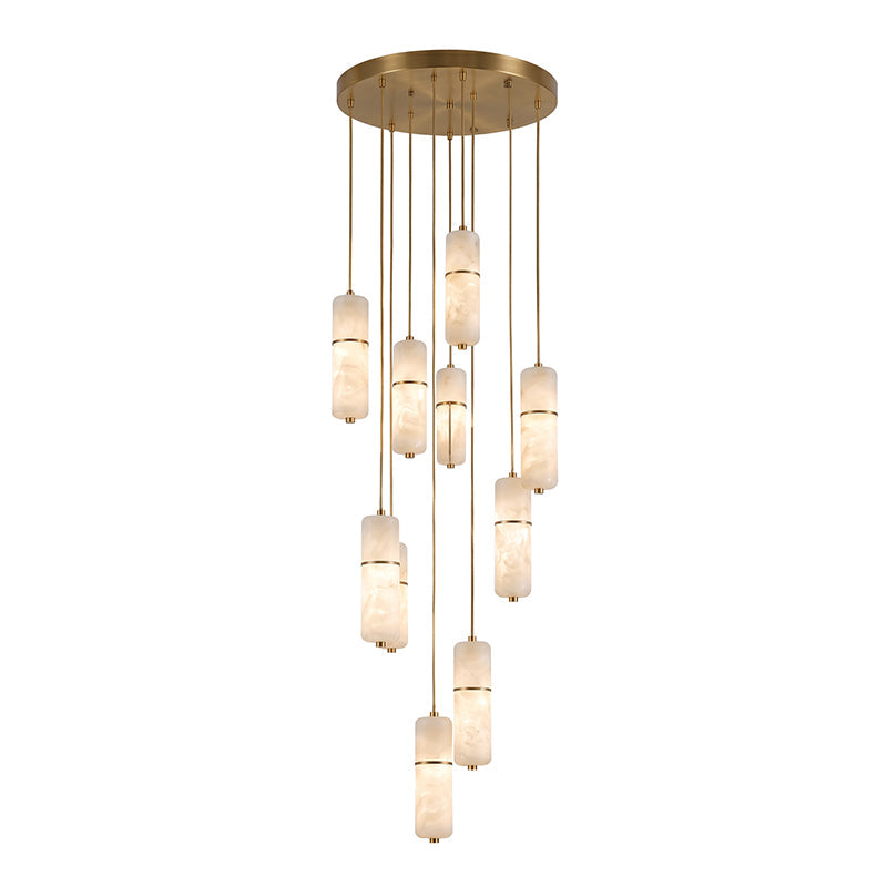 Brass and Alabaster-Style Chandelier, LED, 1 to 15 Lights