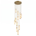 Brass and Alabaster-Style Chandelier, LED, 1 to 15 Lights