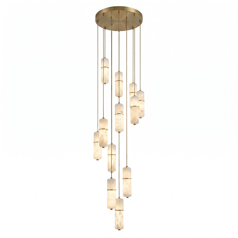Brass and Alabaster-Style Chandelier, LED, 1 to 15 Lights