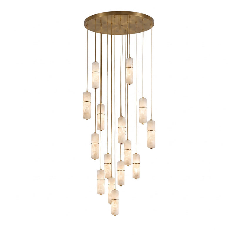 Brass and Alabaster-Style Chandelier, LED, 1 to 15 Lights