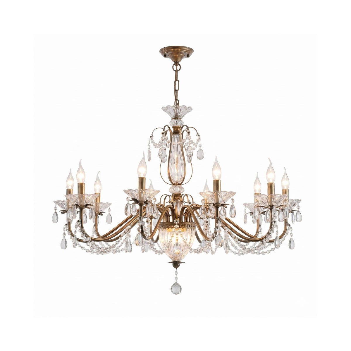 Crystal Chandelier with Glass Shades, Gold Finish, E14