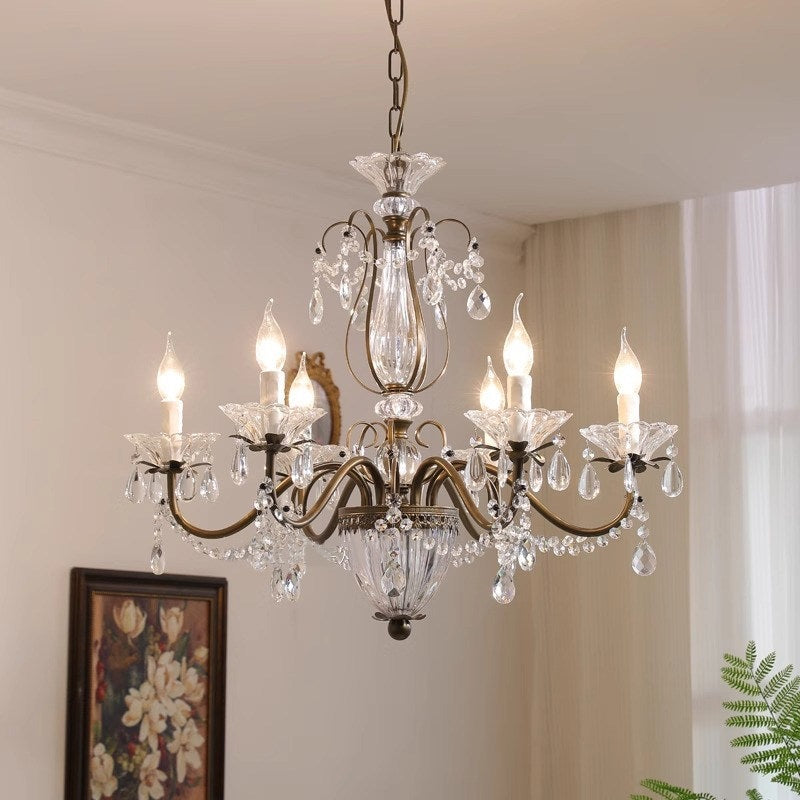 Crystal Chandelier with Glass Shades, Gold Finish, E14