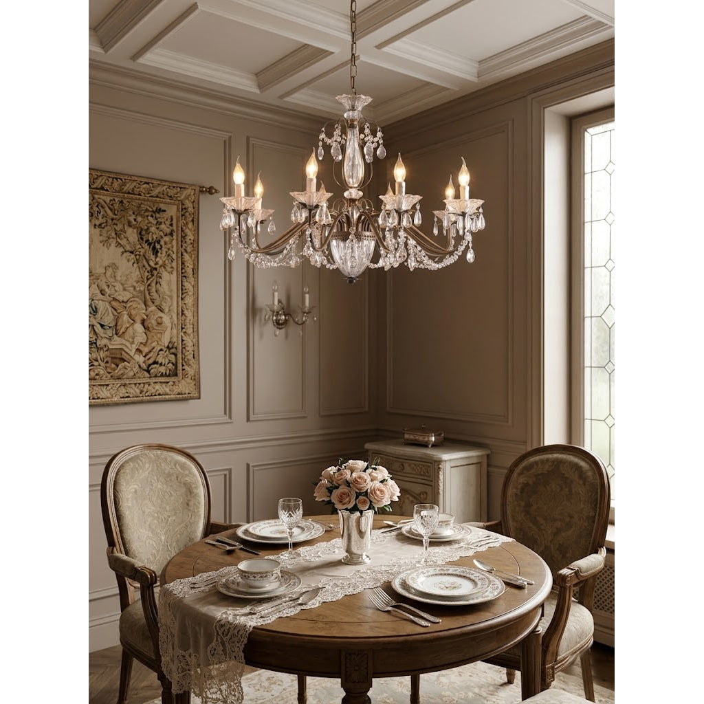 Crystal Chandelier with Glass Shades, Gold Finish, E14