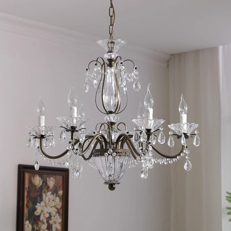 Crystal Chandelier with Glass Shades, Gold Finish, E14