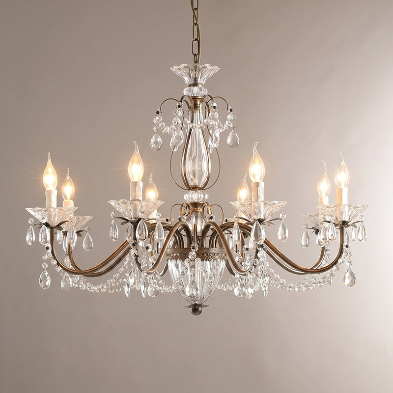 Crystal Chandelier with Glass Shades, Gold Finish, E14