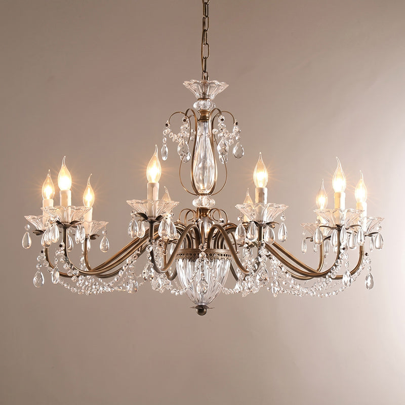 Crystal Chandelier with Glass Shades, Gold Finish, E14