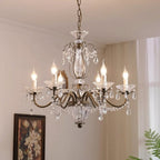 Crystal Chandelier with Glass Shades, Gold Finish, E14