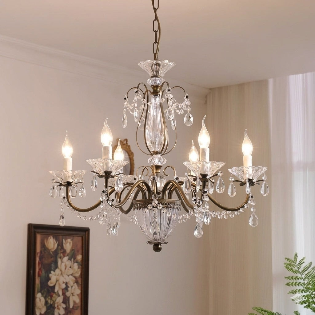 Crystal Chandelier with Glass Shades, Gold Finish, E14