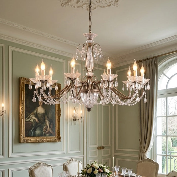 Crystal Chandelier with Glass Shades, Gold Finish, E14