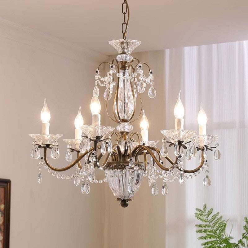 Crystal Chandelier with Glass Shades, Gold Finish, E14