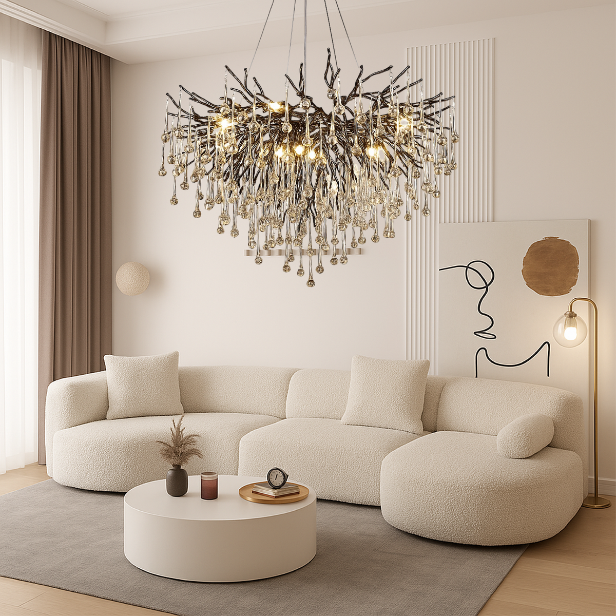 Black Raindrop Crystal Chandelier, 60 x 45cm, Warm White LED