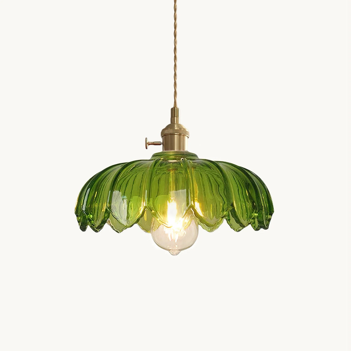 Retro Brass Pendant Light with Petal Glass Shade, 25cm