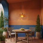 Retro Brass Pendant Light with Petal Glass Shade, 25cm
