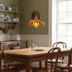 Retro Brass Pendant Light with Petal Glass Shade, 25cm