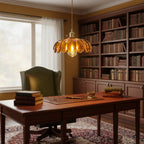 Retro Brass Pendant Light with Petal Glass Shade, 25cm