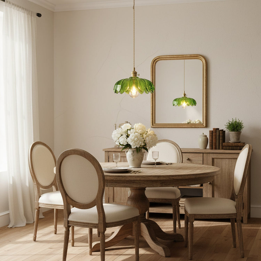 Retro Brass Pendant Light with Petal Glass Shade, 25cm