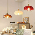 Retro Brass Pendant Light with Petal Glass Shade, 25cm