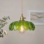 Retro Brass Pendant Light with Petal Glass Shade, 25cm