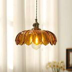Retro Brass Pendant Light with Petal Glass Shade, 25cm