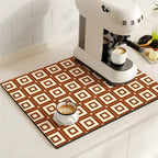 Retro Tile Print Absorbent Coffee Mat, Quick-Dry Drying Mat