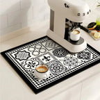 Retro Tile Print Absorbent Coffee Mat, Quick-Dry Drying Mat