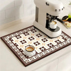 Retro Tile Print Absorbent Coffee Mat, Quick-Dry Drying Mat
