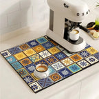 Retro Tile Print Absorbent Coffee Mat, Quick-Dry Drying Mat