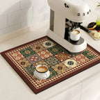 Retro Tile Print Absorbent Coffee Mat, Quick-Dry Drying Mat