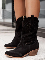 Mid-Calf Western Boots in Leather Look with Soft Lining