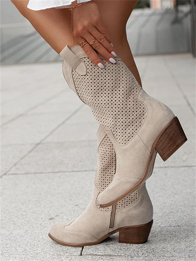 Mid-Calf Western Boots in Leather Look with Soft Lining
