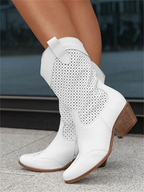 Mid-Calf Western Boots in Leather Look with Soft Lining