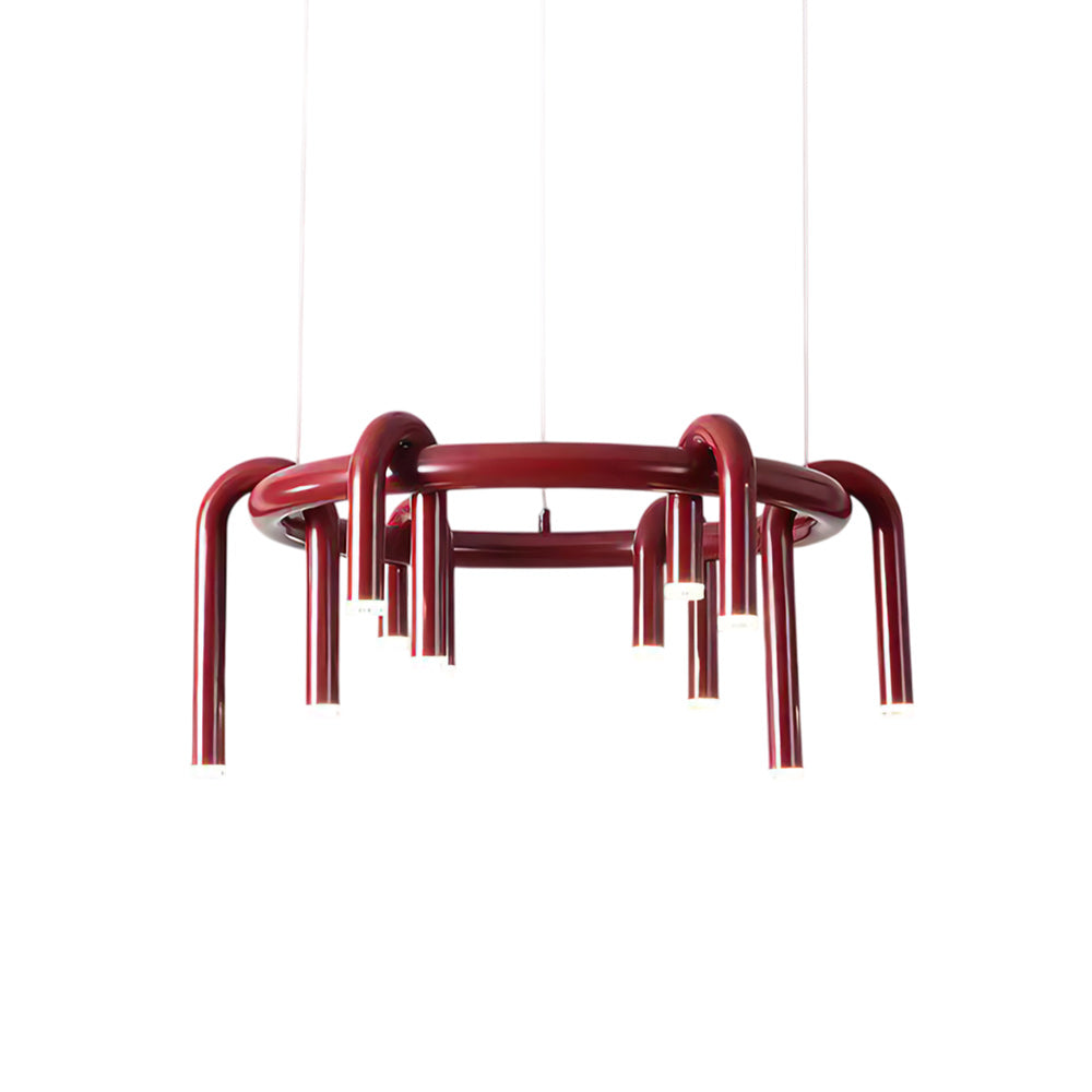 U-Tube LED Chandelier in Matt Red Metal, 12 Lights