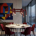 U-Tube LED Chandelier in Matt Red Metal, 12 Lights