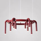 U-Tube LED Chandelier in Matt Red Metal, 12 Lights
