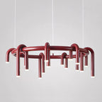 U-Tube LED Chandelier in Matt Red Metal, 12 Lights