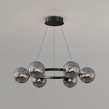 Modern Ring Chandelier with Glass Shades, 6 or 8 Lights