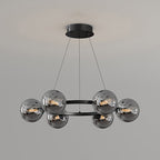 Modern Ring Chandelier with Glass Shades, 6 or 8 Lights