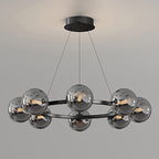 Modern Ring Chandelier with Glass Shades, 6 or 8 Lights