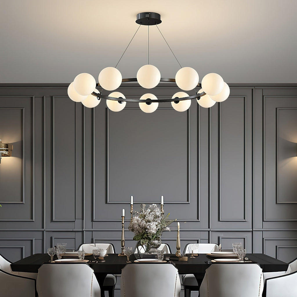 Modern Ring Chandelier with Glass Shades, 6 or 8 Lights