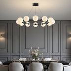 Modern Ring Chandelier with Glass Shades, 6 or 8 Lights