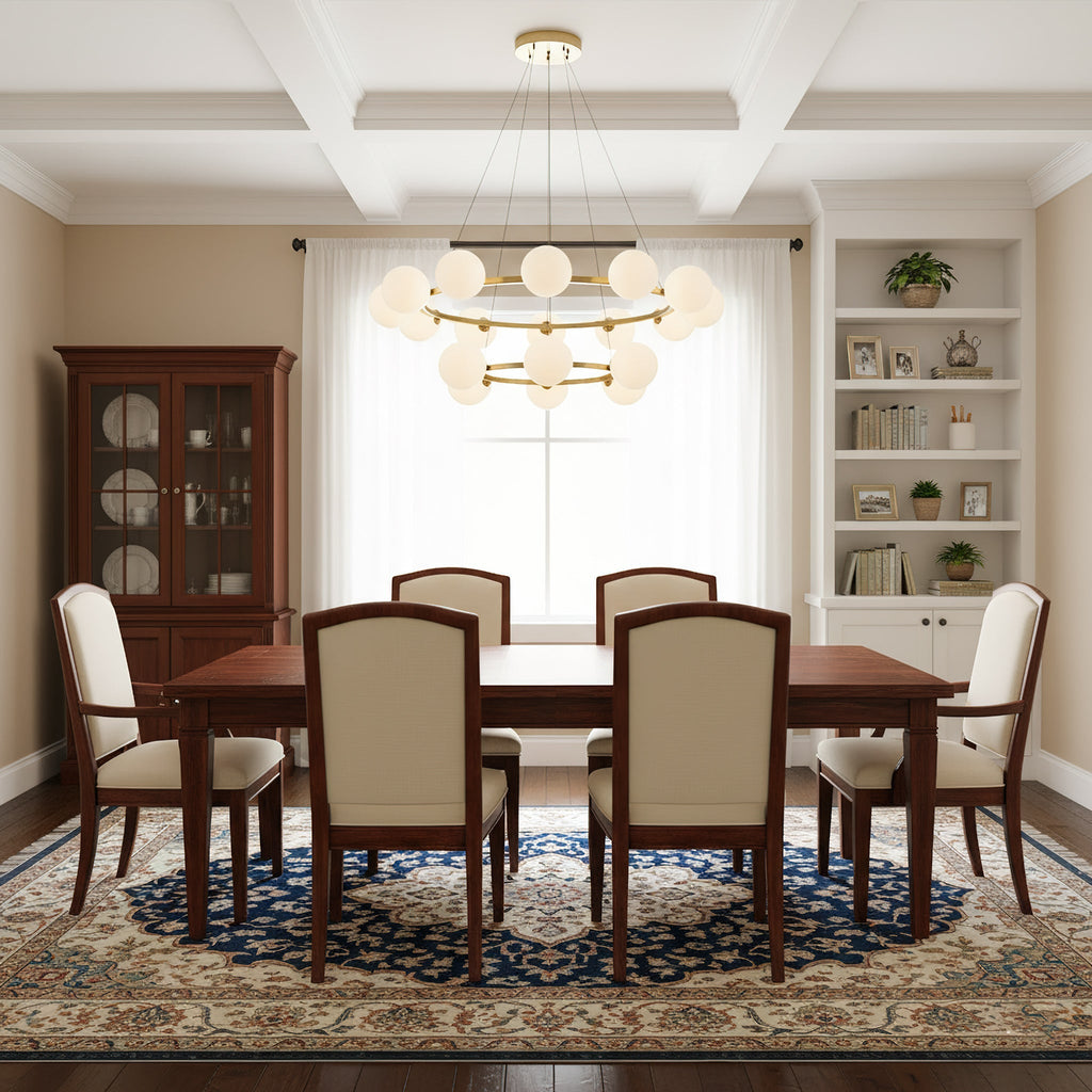 Modern Ring Chandelier with Glass Shades, 6 or 8 Lights