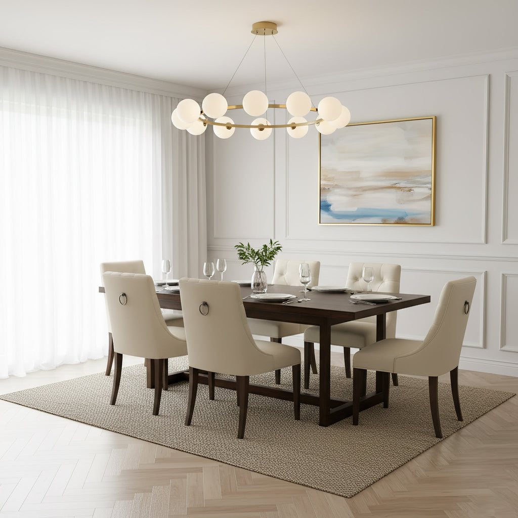 Modern Ring Chandelier with Glass Shades, 6 or 8 Lights