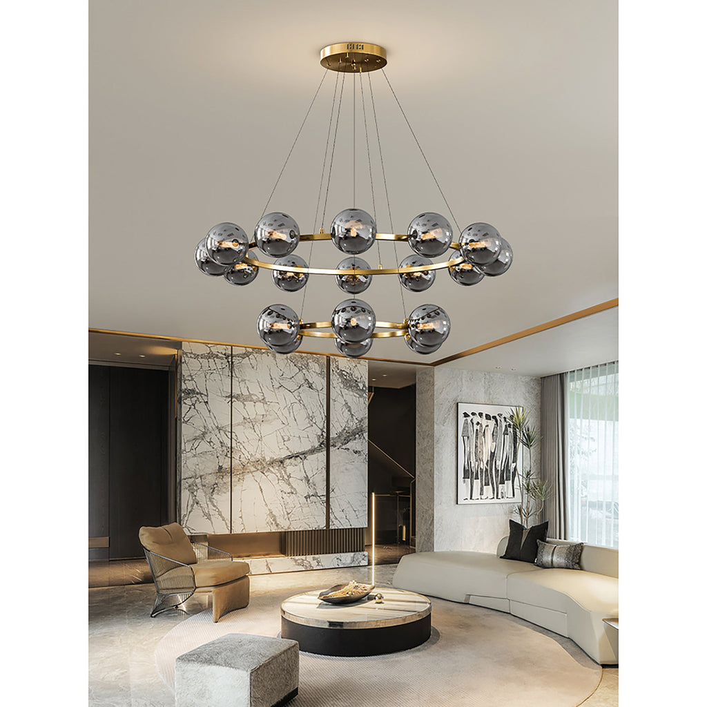 Modern Ring Chandelier with Glass Shades, 6 or 8 Lights