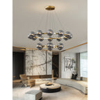 Modern Ring Chandelier with Glass Shades, 6 or 8 Lights
