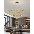 Modern Ring Chandelier with Glass Shades, 6 or 8 Lights