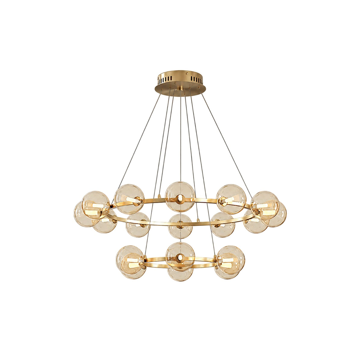 Modern Ring Chandelier with Glass Shades, 6 or 8 Lights