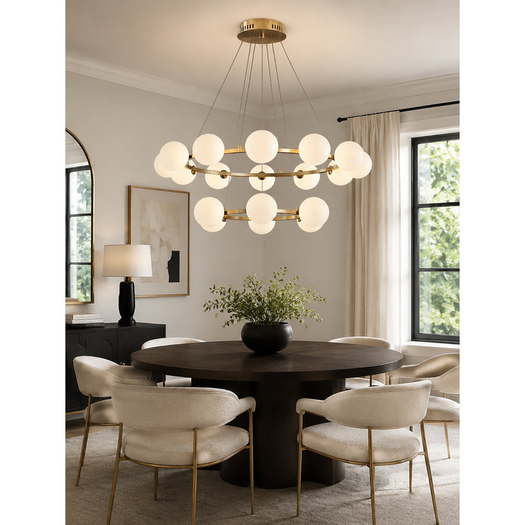Modern Ring Chandelier with Glass Shades, 6 or 8 Lights