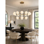 Modern Ring Chandelier with Glass Shades, 6 or 8 Lights