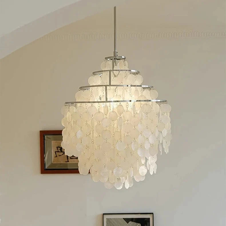 Round Shell Disc Chandelier with LED, Gold or Silver