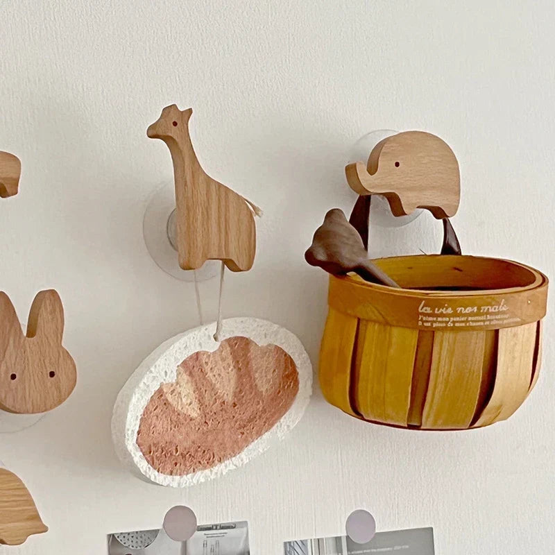 Wooden Animal Wall Hooks, Self-Adhesive or Screw Fixing